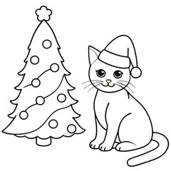 cat with a christmas tree