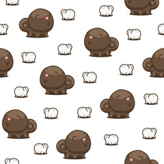 Cute kawaii pomeranian dog. Seamless pattern. Cartoon character. Vector drawing. Design ornaments.