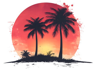 Tropical Paradise Silhouette of Palm Trees at Sunset in Vibrant Colors