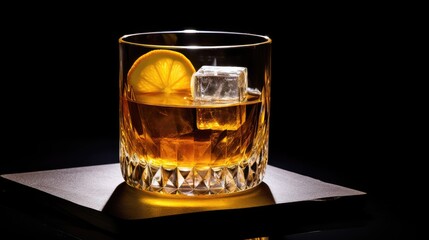 cocktail whiskey glass with lemon peel