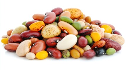 A colorful assortment of various types of beans in a pile, showcasing their diversity.