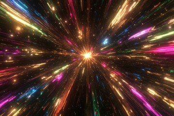 Naklejka premium Colorful space warp speed light trails on dark background