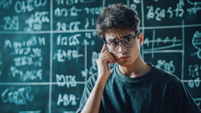a student looking confused while trying to apprehend complex math concepts during a lesson