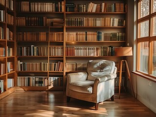 Cozy Reading Nook with Bookshelves and a Comfortable Armchair