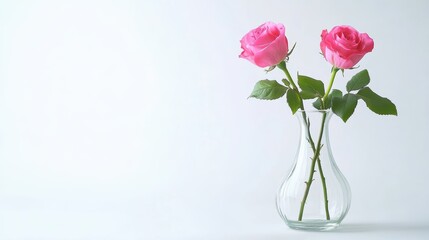 Obraz premium Elegant pink roses in clear glass vase on white background