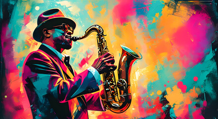 A bright abstract poster for a jazz musical performance. An illustrative picture.