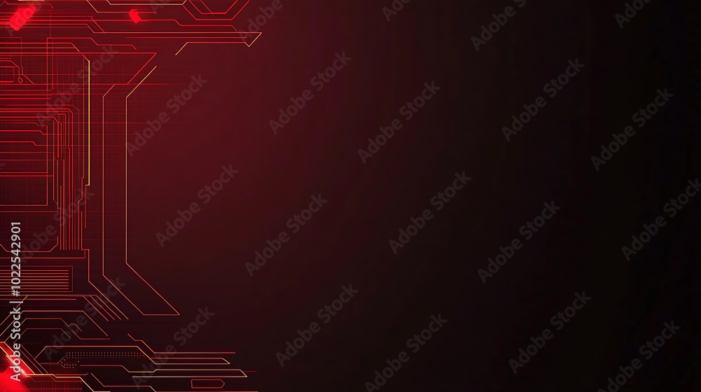 Poster Abstract red and yellow circuit board design on a dark background.