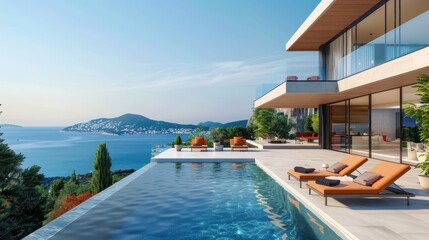 Fototapeta premium Modern Villa with Infinity Pool and Breathtaking Sea View