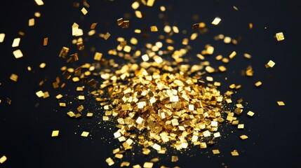 Sparkling golden glitter on dark background for festive occasions