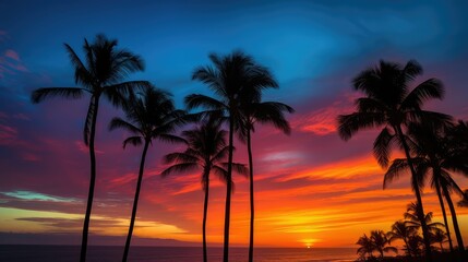 tropical blue palm trees