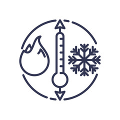 Icon showing fire, thermometer, and snowflake symbolizing heating and cooling.