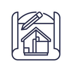 Blueprint with house and pencil symbolizes architectural planning and design.