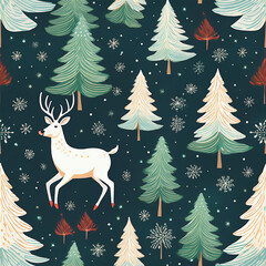 Naklejka premium seamless pattern of playful reindeer among Christmas trees, evoking holiday cheer