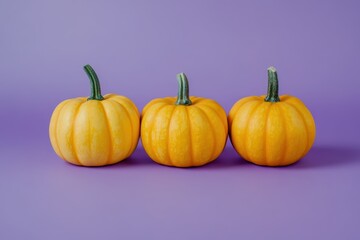 Obraz premium Vibrant orange pumpkins on purple background for autumn decor