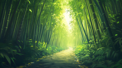 Bamboo Forest on the Village Cartoon