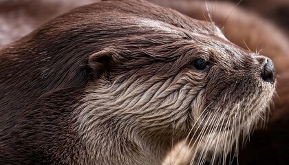 Close-Up of Otter's Rich, Textured Fur Displaying Detailed Patterns and Natural Shades in a Macro Wildlife Shot