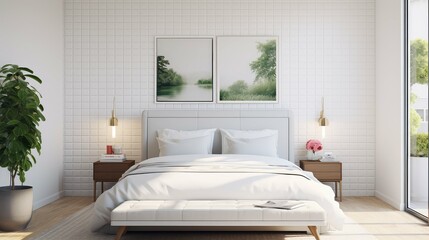 bedroom white subway tile