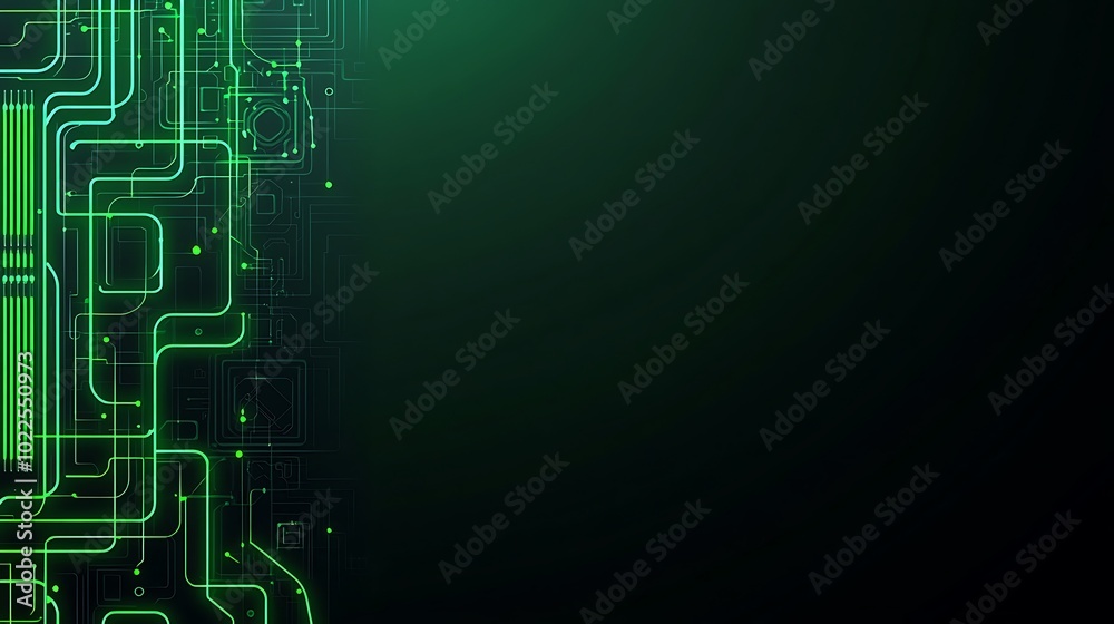 Poster Abstract green digital circuit board background with copy space.