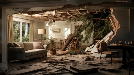 Obraz premium disaster tree fell on house