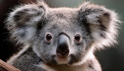 Obraz premium Close-up Portrait of a Koala Bear with Fluffy Ears and Soft Grey Fur Gazing Into the Camera Against a Blurred Natural Background