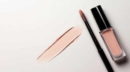 Obraz premium Beige nude tone lipstick make up isolated on a studio background,natural Liquid lipsticks,makeup cosmetic lips, product mockup for beauty fashion business,sale,swatch color,template.