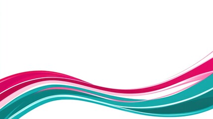 Abstract design featuring flowing waves in pink and teal colors on a white background.