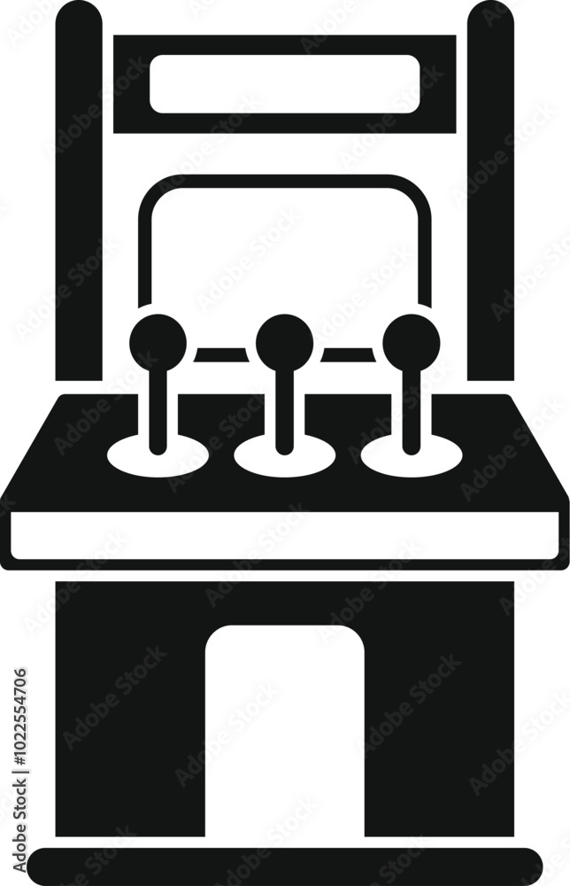 Poster simple icon style image of a retro arcade game machine with joysticks, evoking the concept of entert