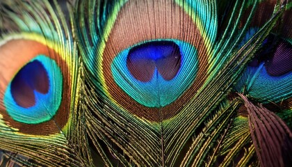 Fototapeta premium Vibrant Close-up of a Peacock Feather's Iridescent Eye Pattern Highlighting Rich Greens, Blues, and Golds