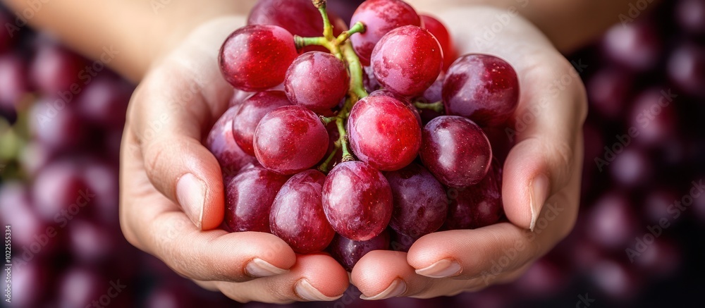 Canvas Prints Close-up of hands holding a bunch of red grapes.