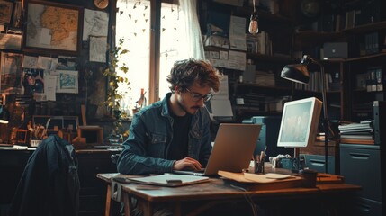 Fototapeta premium Startup founder working on a new product in a creative office