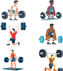 set collection person weightlifting gym activity vector flat design