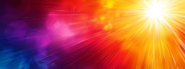 Obraz premium A vibrant explosion of colors with rays of light radiating from the center, creating a dynamic and energetic atmosphere.