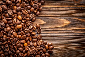 Fototapeta premium A pile of coffee beans on a wooden surface