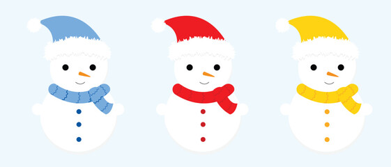 Snowmen with a colorful santa hat and colorful scarf,background,wallpaper,design,vector illustration