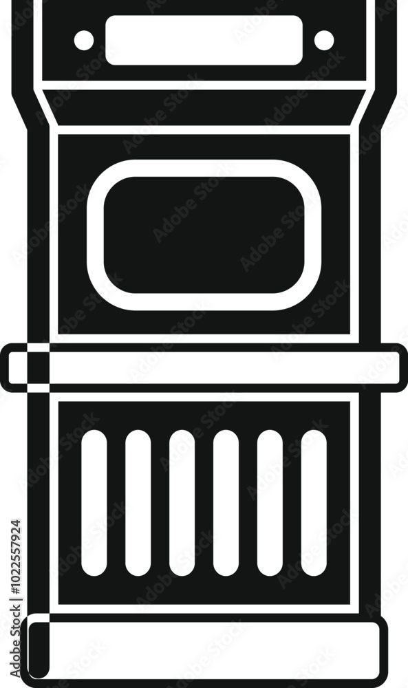 Poster simple vector icon of classic upright arcade game with blank screen and controls