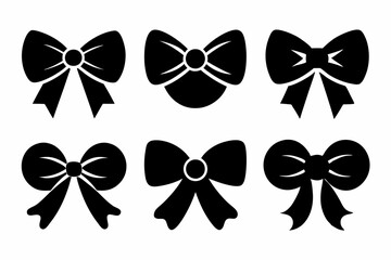 Bow icon, Set of different black gift bow silhouette vector, bows clipart bundle, Decorative holiday ribbon bows