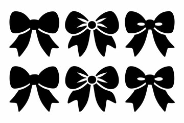 Bow icon, Set of different black gift bow silhouette vector, bows clipart bundle, Decorative holiday ribbon bows