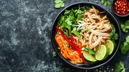 Fresh Asian Noodle Bowl with Vegetables and Chicken