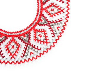 Women's necklaces made of multi-colored beads with Ukrainian national patterns.