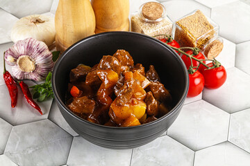 Homemade beef hungarian goulash with potato