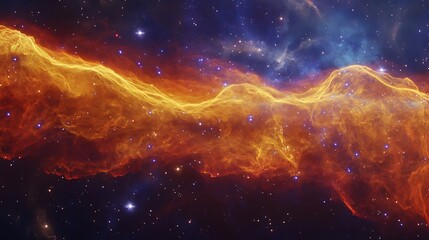 Obraz premium Colorful illustration of endless galaxy space with blazing fire form of light over the space background, starry space with nebulas and astronomical landscape fantasy view