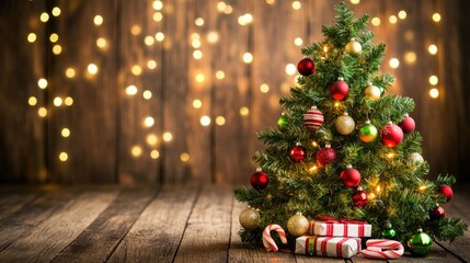 Festive Christmas Tree with Lights and Gifts