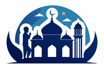 A vector silhouette image of a Mosque prayer vector Islamic symbols silhouette with a white background. eid mubarak, Ramadan Mubarak, ramadan kareem, namaz, salat. 