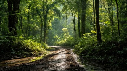 Naklejka premium rutted dirt road jungle