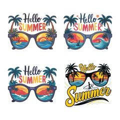 Obraz premium Hellow Summer Vector T-Shirt Design Set. 