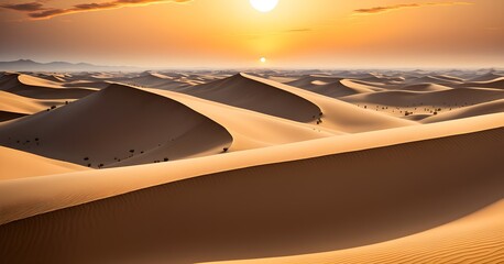 Naklejka premium abstract desert scene with triangular sand dunes and a single circular sun, using sharp lines and subtle gradients in neutral earth tones