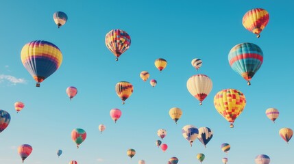 Obraz premium Serene Skies Filled with Vibrant Hot Air Balloons at Colorful Festival