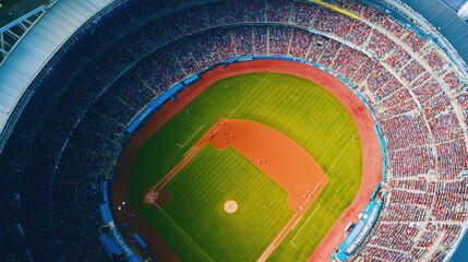 Thrilling Aerial Shot of Packed Sports Stadium with Energetic Match in Progress