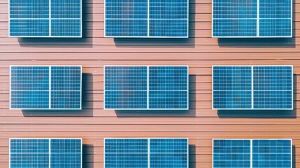 Fototapeta premium Vast Solar Farm in Desert: Rows of Glistening Solar Panels, Clean Energy Generation Concept from Above