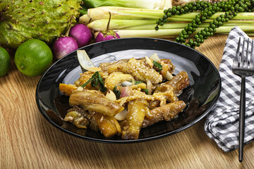 Roasted Thai eggplant with onion